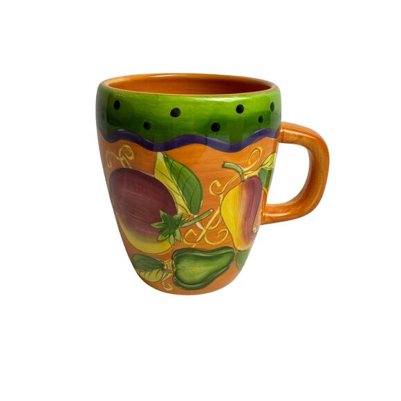 Lot of 3 Laurie GATES WARE Coffee Mugs Cups Leaves Fruit & Vegetables Set - Picture 6 of 9